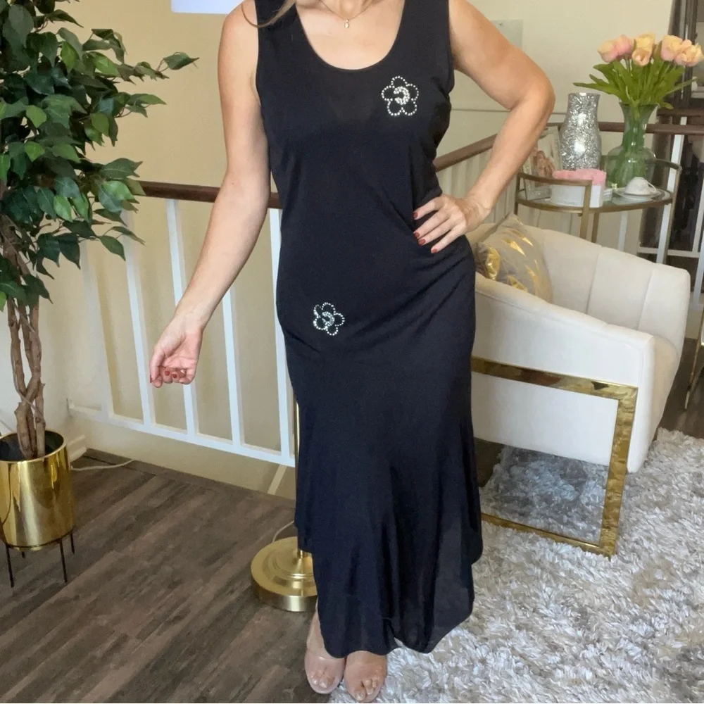 Carlton Sleeveless Black Fit & Flare Maxi Round Neck Slit Evening Gown Dress 12 - Picture 5 of 16